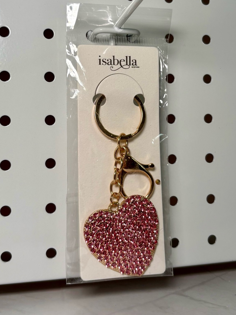 Pink Heart Shaped Sparkly Bag Charm Keychain